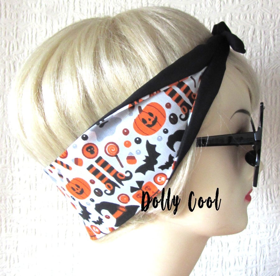 Halloween Pumpkin Witch Bat Hair Tie by Dolly Cool - Creepy Cute - Jack O Lanter