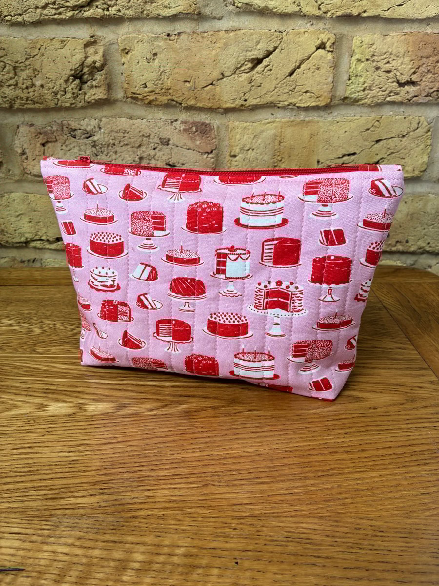 Cakes With Candles Print Quilted Fabric Makeup Bag