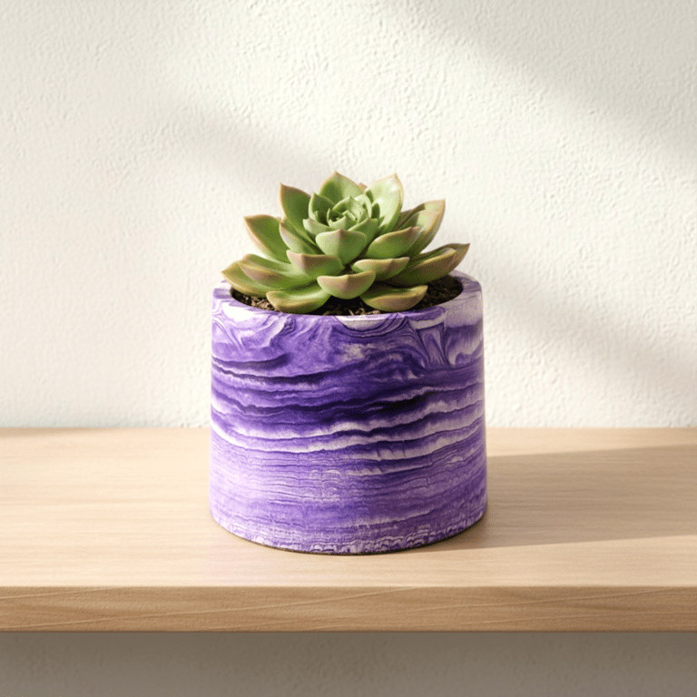 Small Purple Marbled Plant Pot - 7.5 cm Violet Mini Succulent Pot 