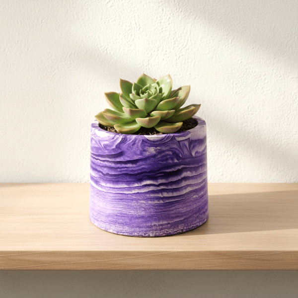 Small Purple Marbled Plant Pot - 7.5 cm Violet Mini Succulent Pot 