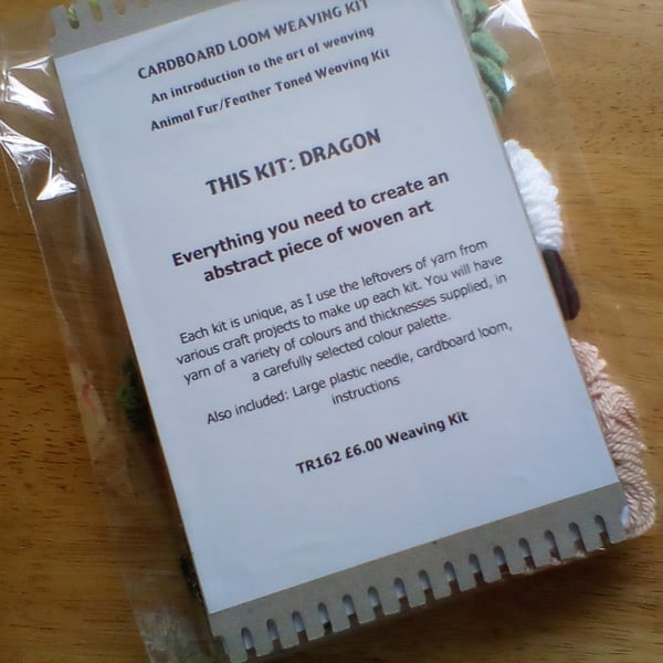 Green Dragon Cardboard Loom Beginners Weaving Kit Abstract Art