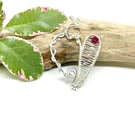 Silver Filled Heart Pendant with Red Crystal Bead, Valentine’s Gift