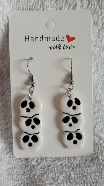 Skull Polymer Clay Earrings.  316 Surgical Stainless Steel