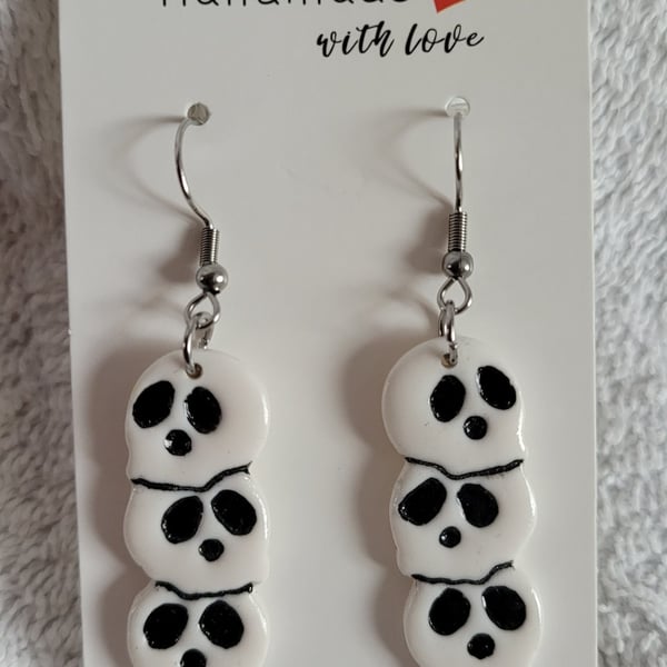 Skull Polymer Clay Earrings.  316 Surgical Stainless Steel