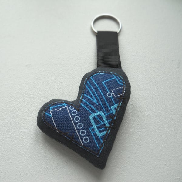 applique embroidered heart keyring key fob hanging decoration ROBOT