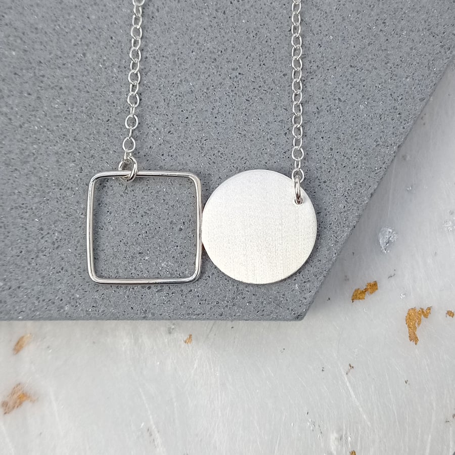 Perfectly imperfect recycled sterling silver wire & disk necklace 