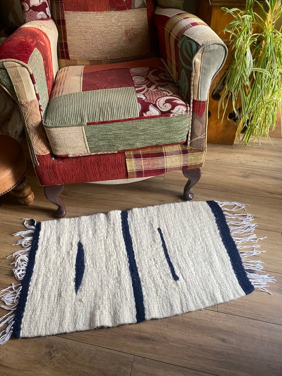 Cream & blue wool rug