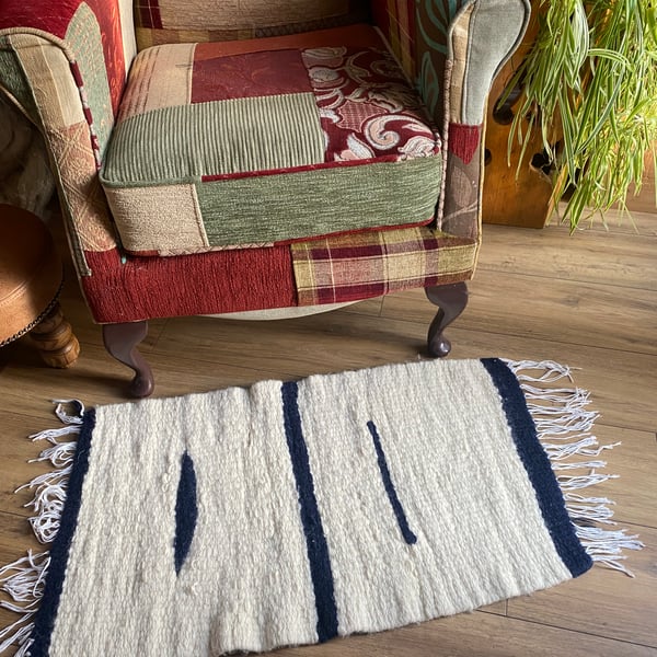 Cream & blue wool rug