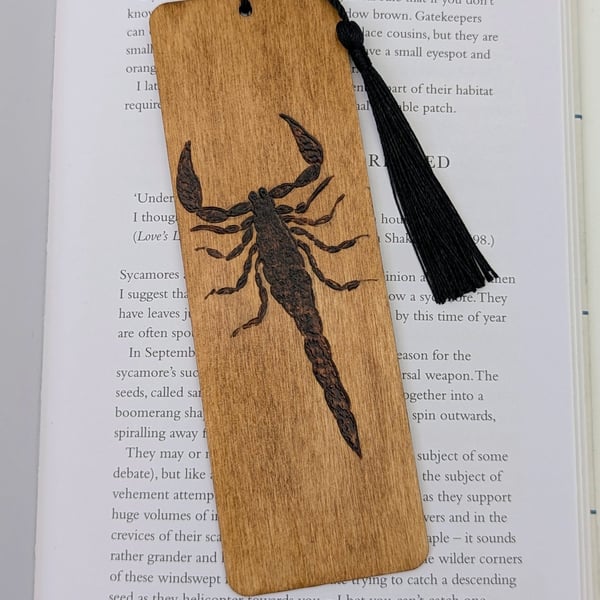 Scorpion bookmark, pyrography, wooden gift for him, Scorpio 