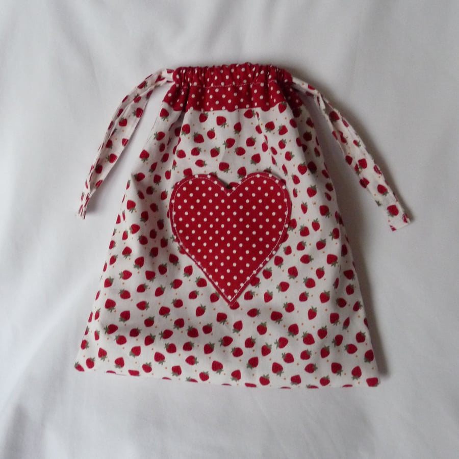 Strawberry Heart Drawstring Bag