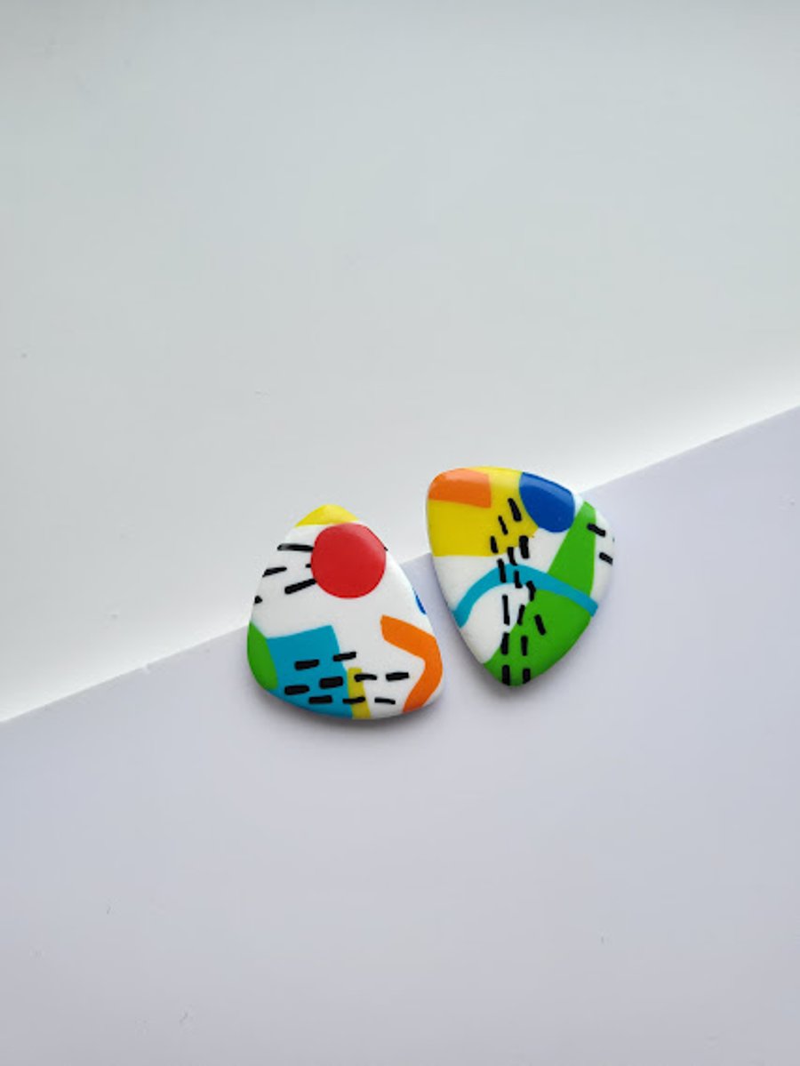 Handmade Polymer Clay Earrings - Geometric Joy Triangles