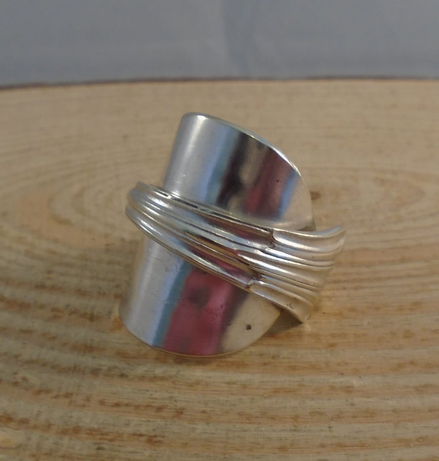 Upcycled Silver Plated Fan Wrap Spoon Ring SPR052004