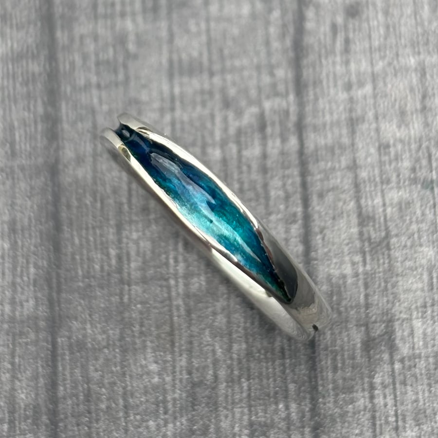 Enamel Ring, blue and turquoise ring, Freeform ring, wavy blue ring, enamel, 