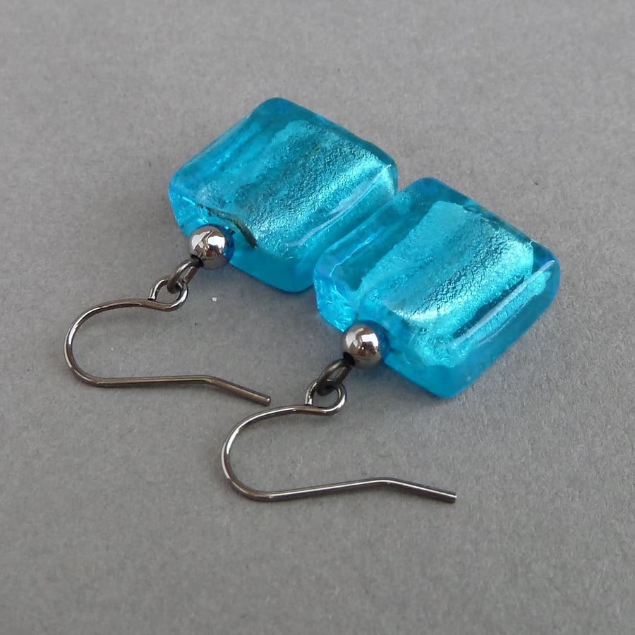 Turquoise Fused Glass Earrings - Aquamarine Drop Earrings - Sea Blue Jewellery