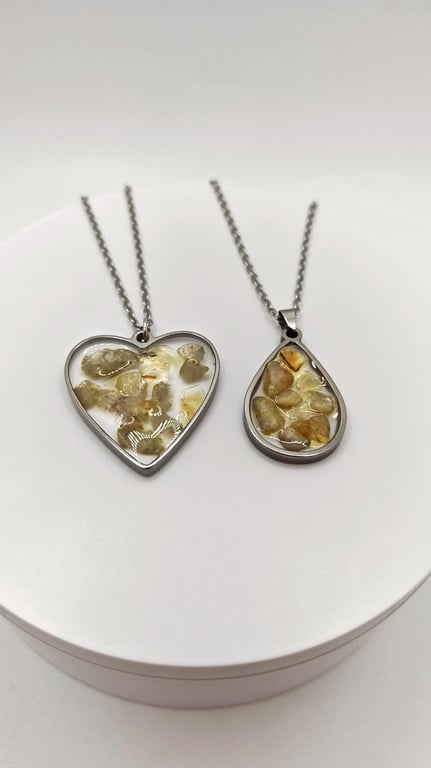 Handmade Citrine Resin Pendant: Natural Gemstone Chips Necklace