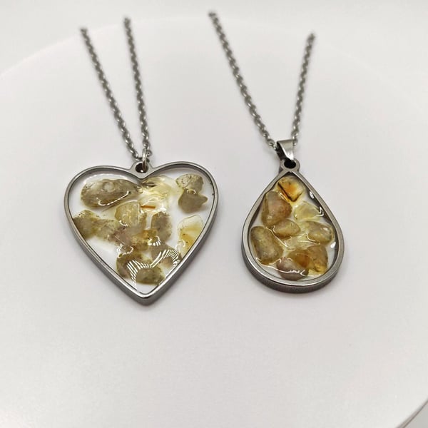 Handmade Citrine Resin Pendant: Natural Gemstone Chips Necklace