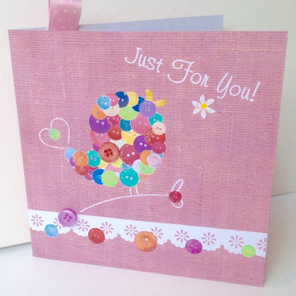 SALE Birthday Card,'Button Love Bird,Printed, Personalised
