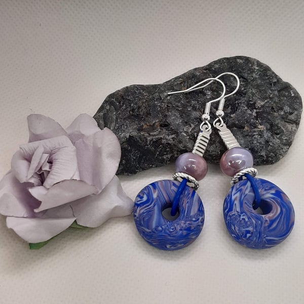 Polymer clay earrings in a unique swirl design