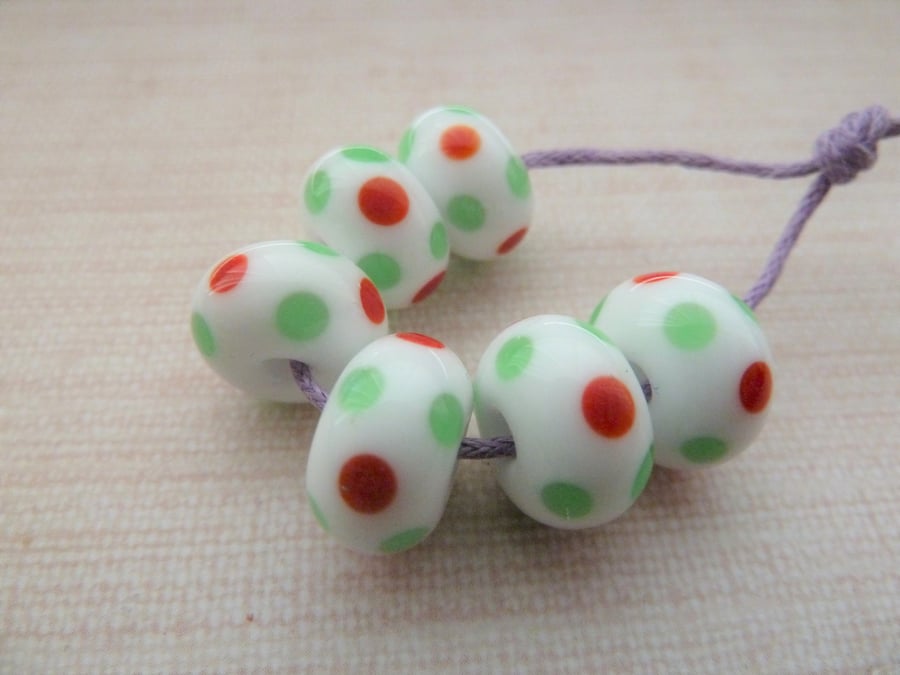 red and green spot lampwork glass beads