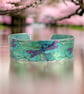 Dragonfly cuff bracelet, personalised teal green insect jewellery. B101