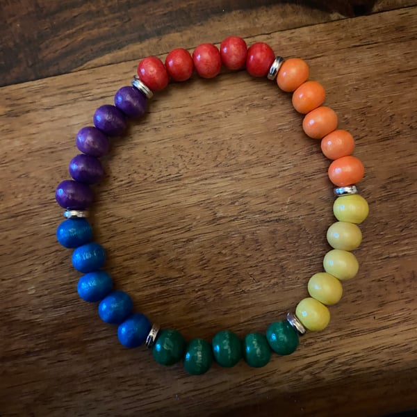 Handmade pride rainbow beaded bracelet. 