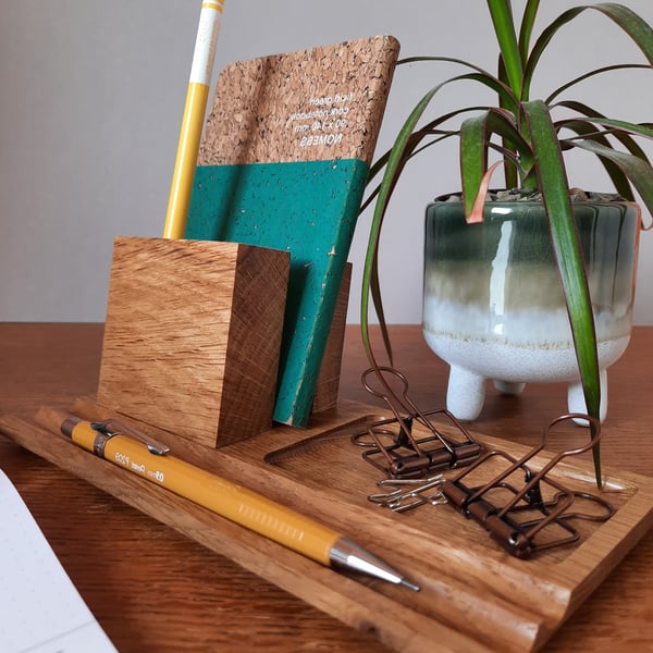 RH Alfriston Solid Oak Desk Organiser - Pen Phone Book Tray (Tray on the Right)