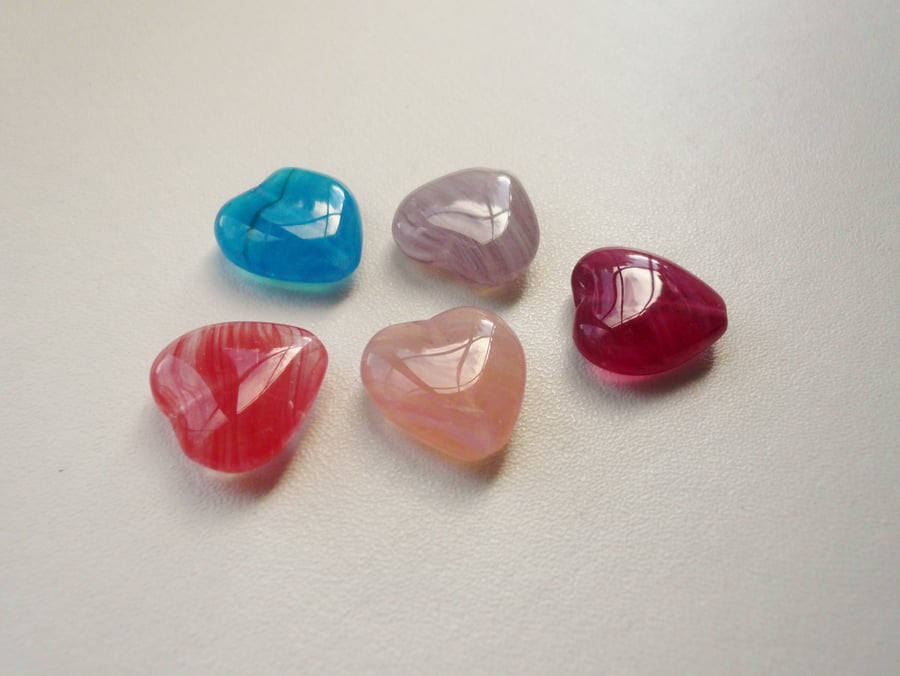5 Czech Glass Heart Bead Mix