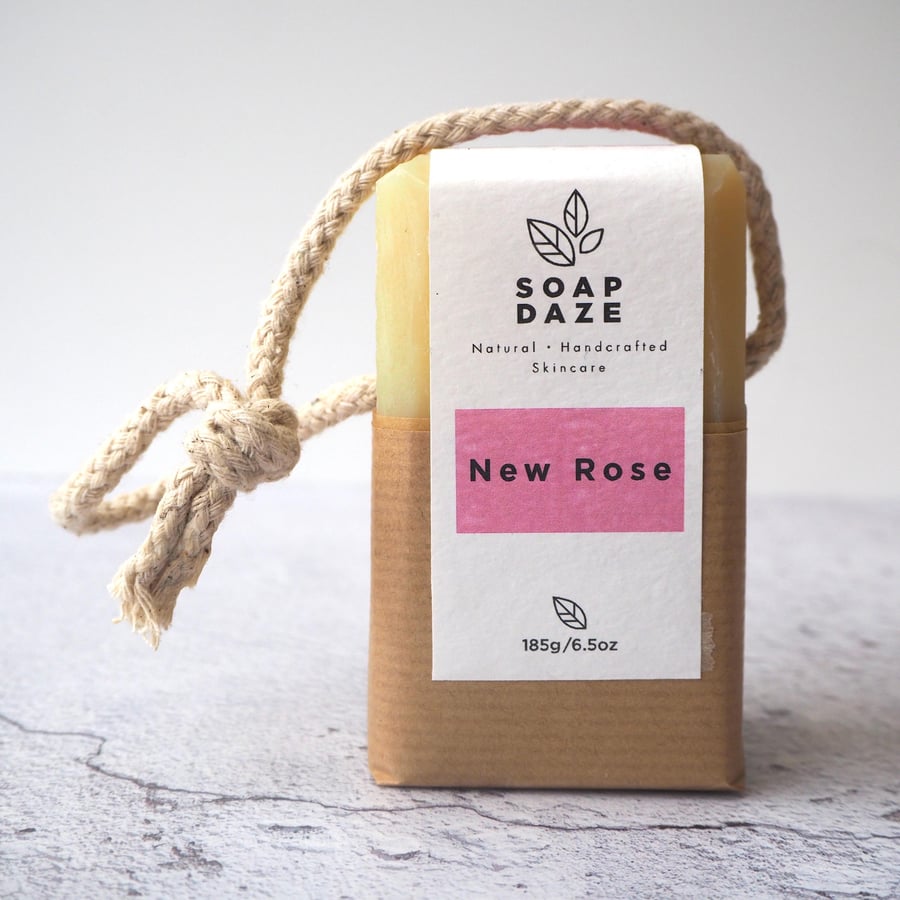 New Rose soap on rope - unscented, vegan, handmade, zero waste, essential oils