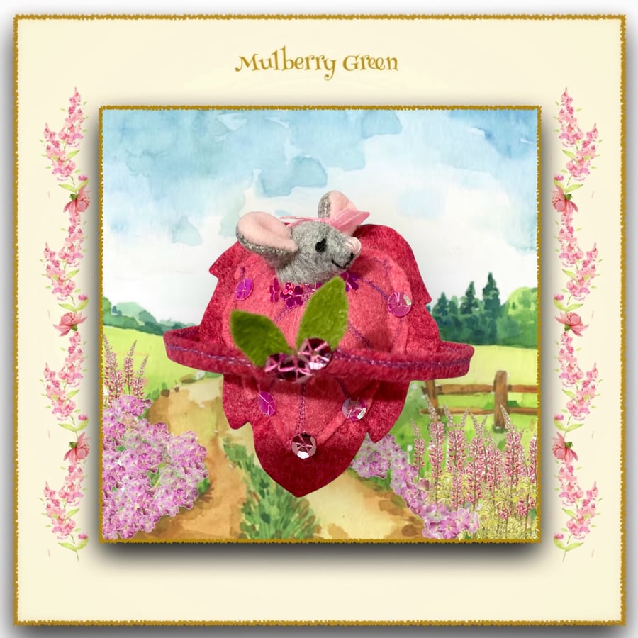 Rosebud Periwinkle - a Baby Pip Squeak from Mulberry Green in a Leaf Cradle