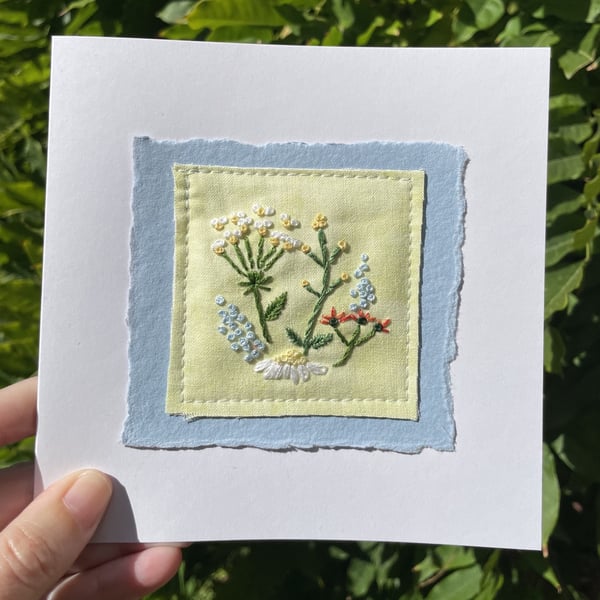 Flowers, hand embroidered keepsake card