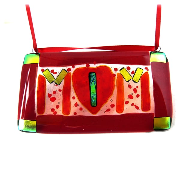 Mum Fused Glass Hanging Heart Love Plaque Gift Handmade 