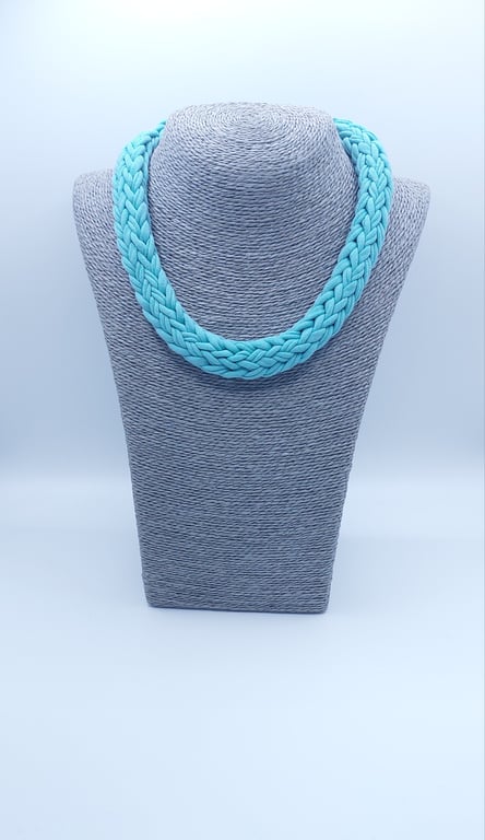 Pale blue statement chunky knitted necklace