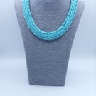 Pale blue statement chunky knitted necklace