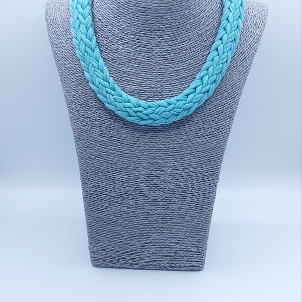 Pale blue statement chunky knitted necklace