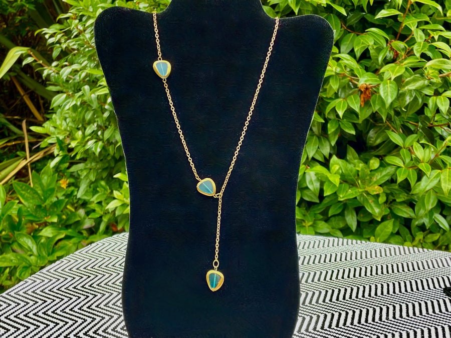 Y NECKLACE heart LARIAT star necklace fits all sizes Vintage Czech glass bronze 