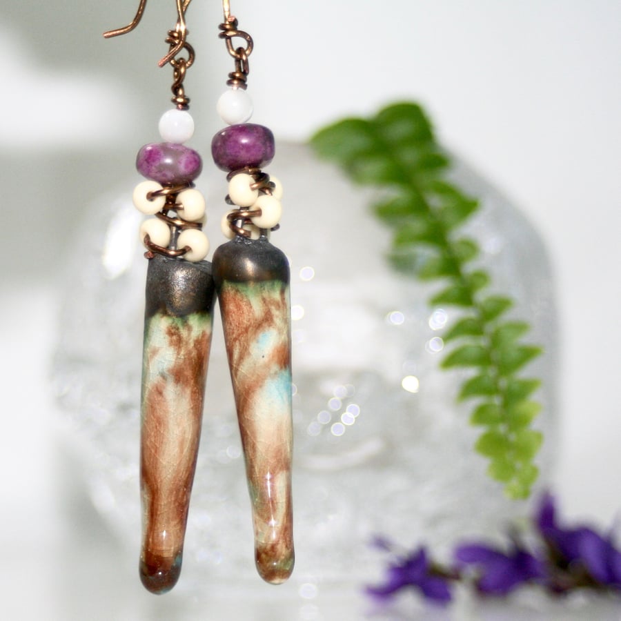 Earthy-toned ceramic spike earrings