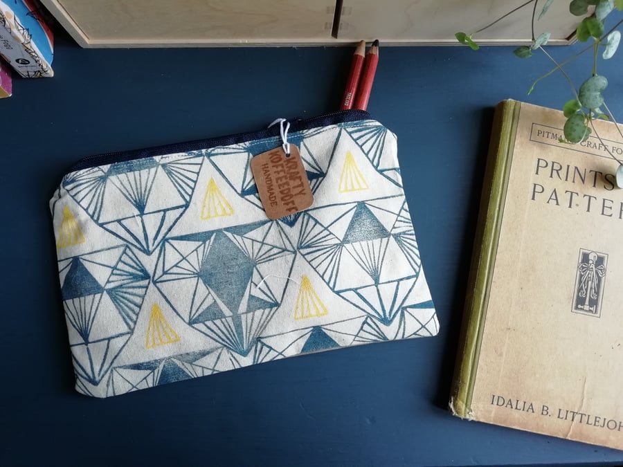 Art Deco Inspired Handprinted Pencil Case