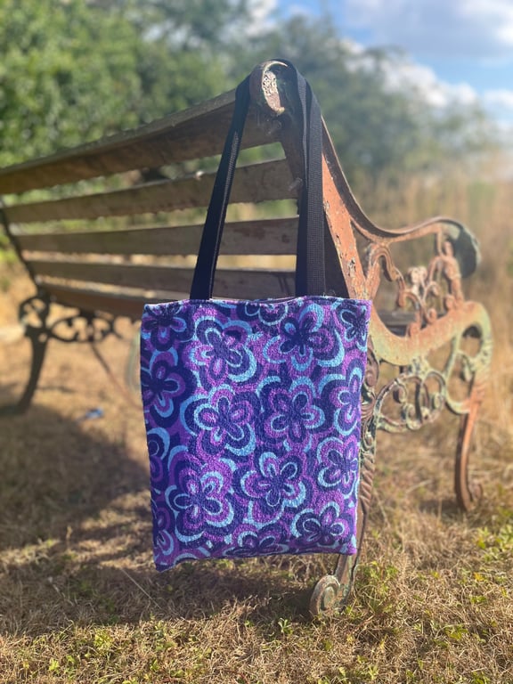 Retro towelling beach tote with waterproof lining