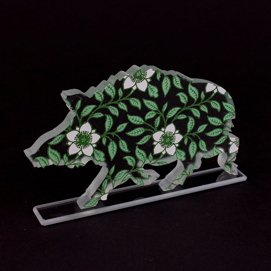 Dogrose Wild Boar Glass Sculpture