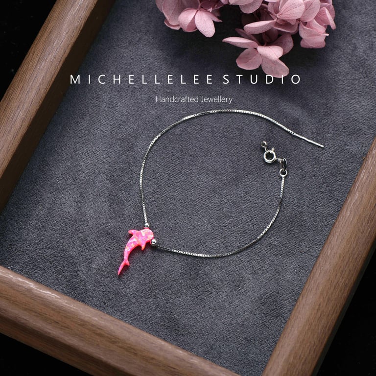 Pink Whale Shark Opal Bracelet With 925 Sterling Silver Chain