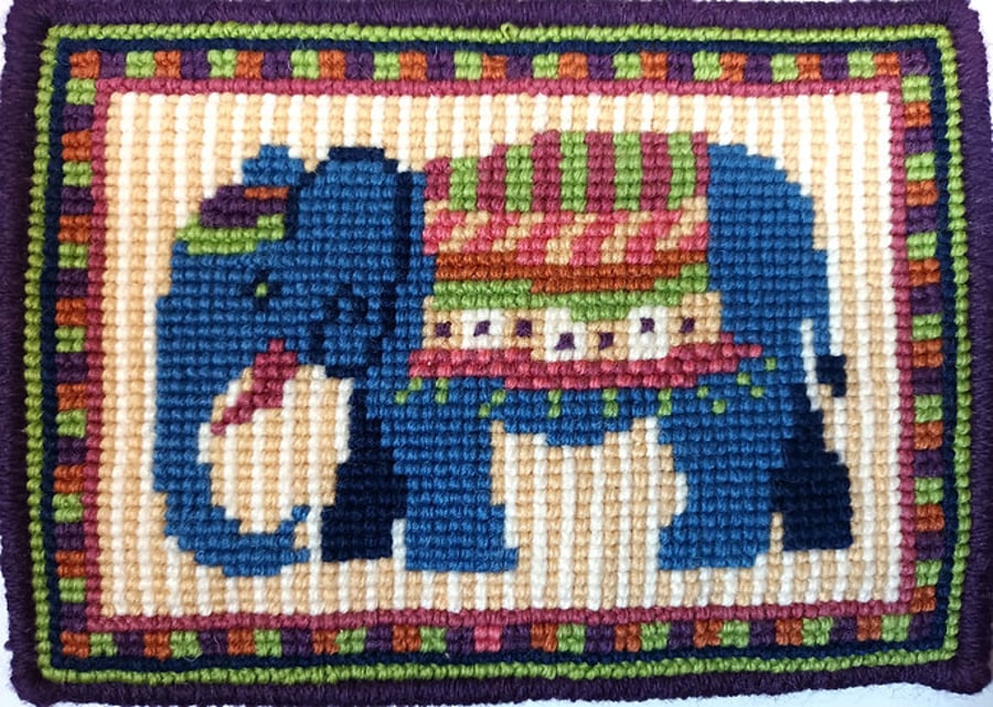 Blue Elephant Tapestry Kit, Counted Cross Stitch, Needlepoint, Picture, Cushion 