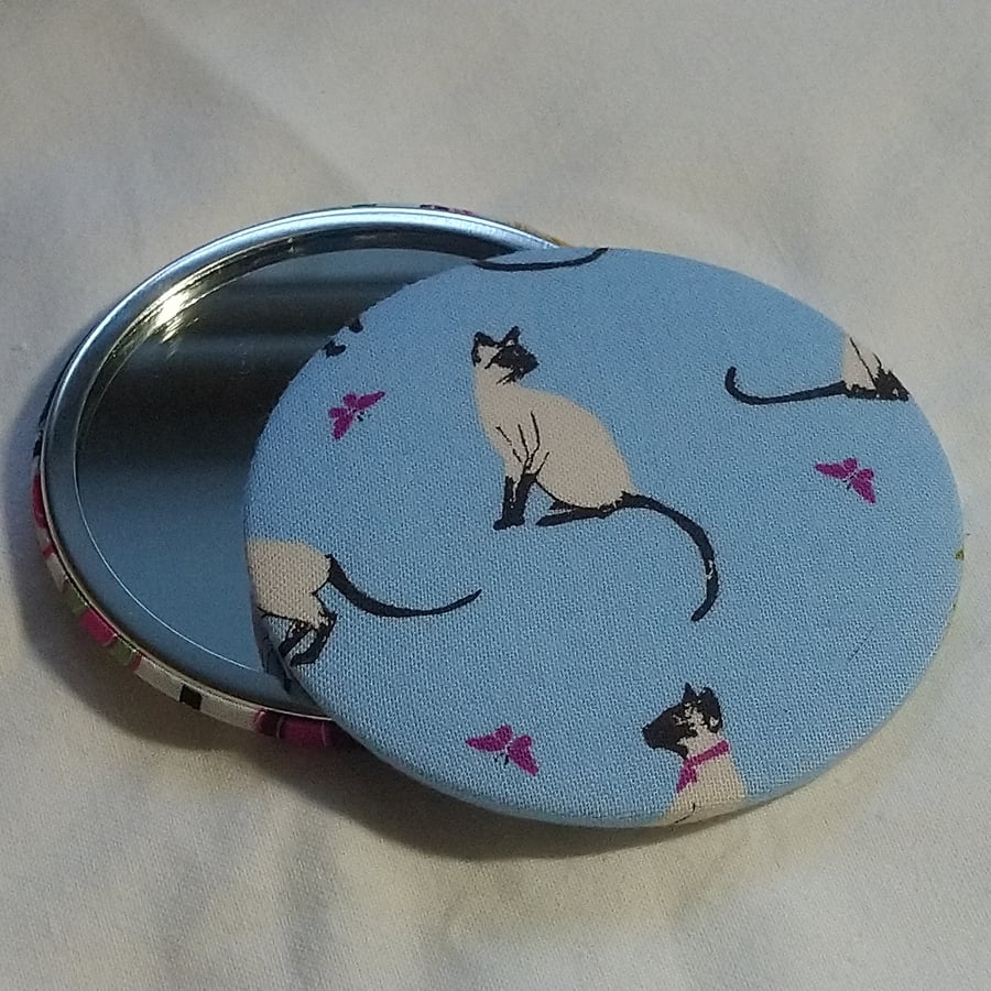 Siamese Cat Fabric Backed Pocket Mirror