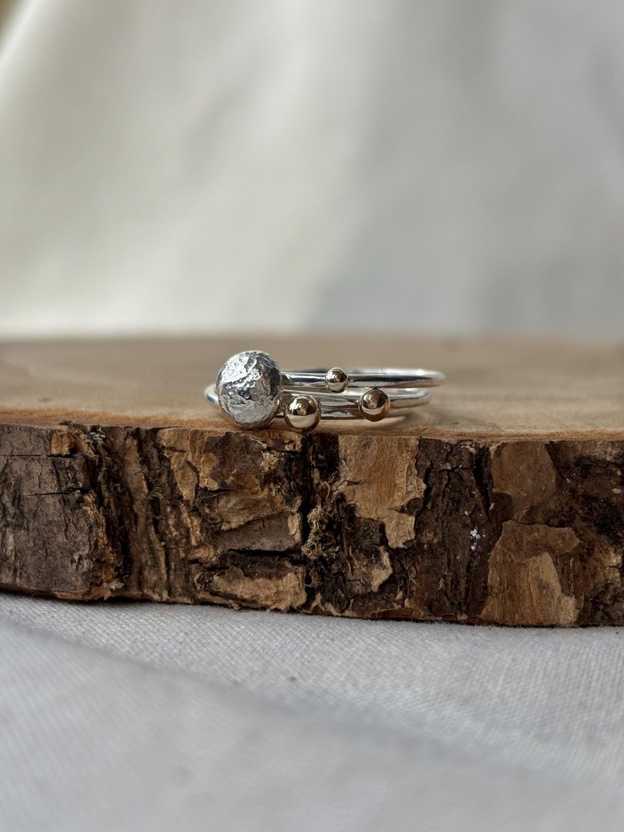 Mixed metal spinner ring, Anxiety ring, Sterling silver 9ct gold anxiety ring, H