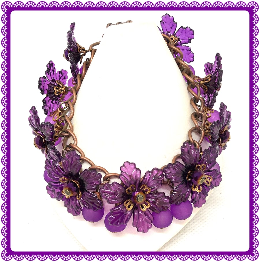 One of a Kind Purple Lucite flower bracelet