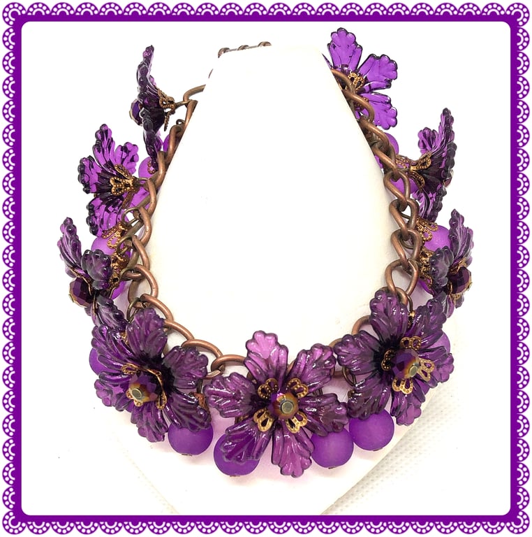One of a Kind Purple Lucite flower bracelet