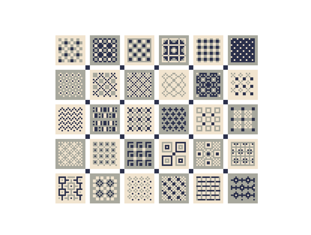 274A - 30 Tiles Patchwork Cross Stitch Pattern Blue-Gre version (PDF Chart)