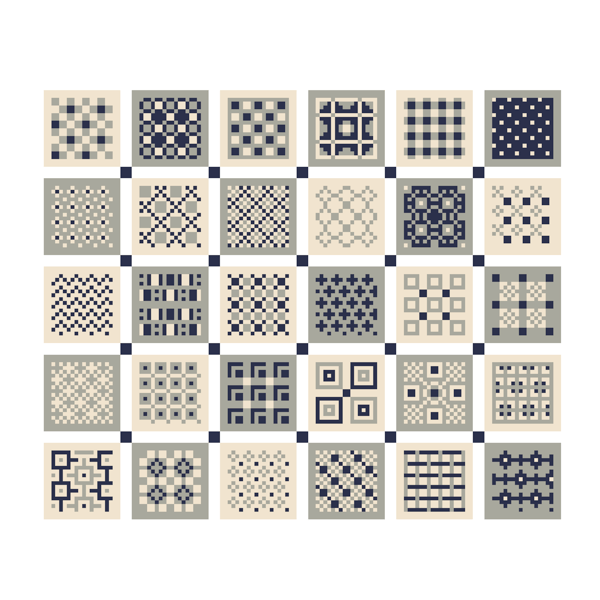 274A - 30 Tiles Patchwork Cross Stitch Pattern Blue-Gre version (PDF Chart)