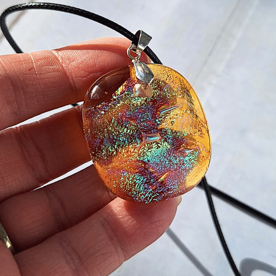 Handmade Orange Dichroic Glass Pendant Necklace.Perfect Gift for Someone Special