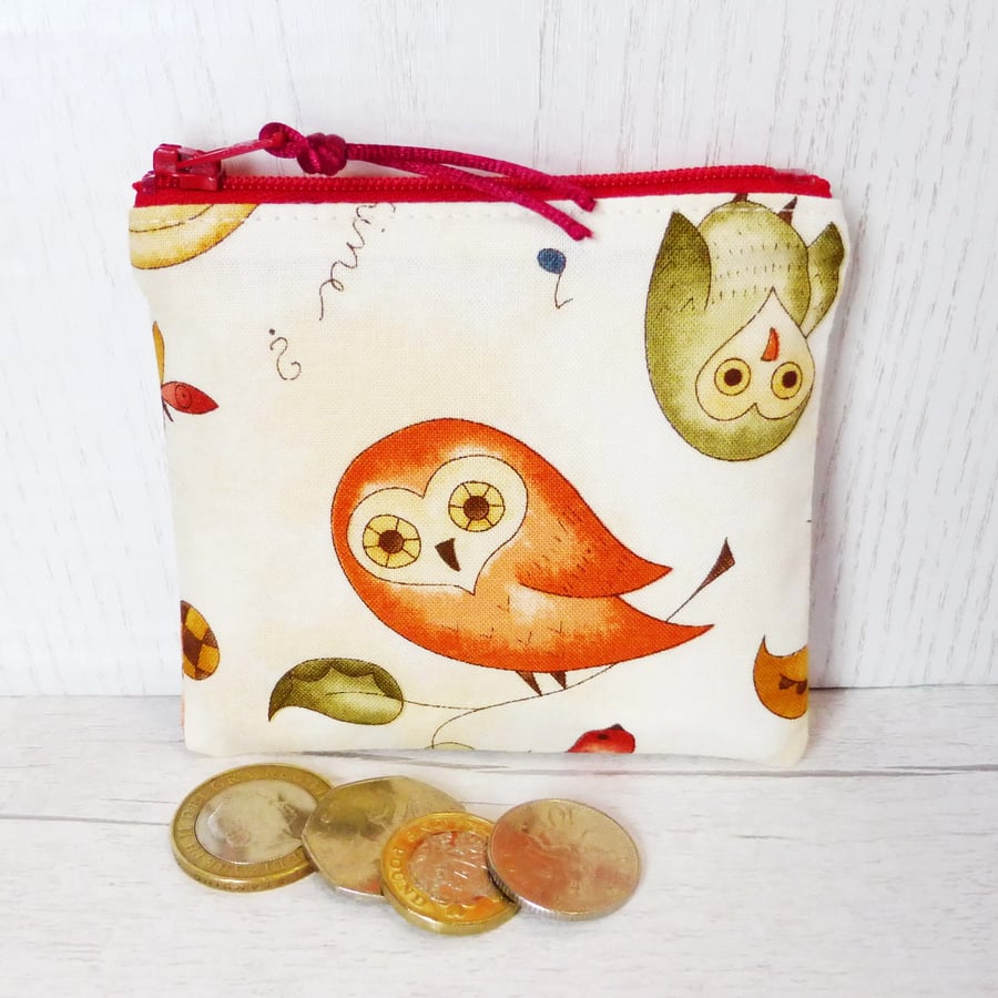 Zipped coin purse, owls