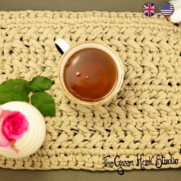 Crochet pattern - Velia Placemat, Eco-Friendly PDF Pattern, US & UK Terms